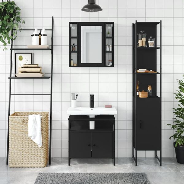 vidaXL Ensemble d'armoires salle de bain 3 pcs noir bois d'ingénierie