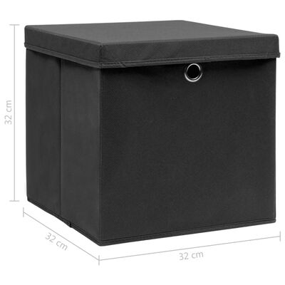 vidaXL Boîtes de rangement avec couvercle 10 pcs Noir 32x32x32cm Tissu