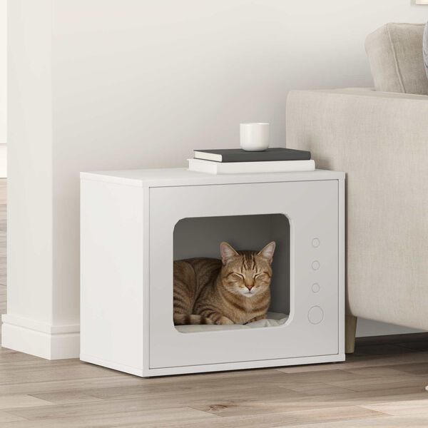 vidaXL Maison pour chat Blanc 51 x 30 x 42 cm Bois d'ing&eacute;nierie