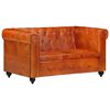 vidaXL Canap&eacute; Chesterfield &agrave; 2 places Brun roux Cuir v&eacute;ritable