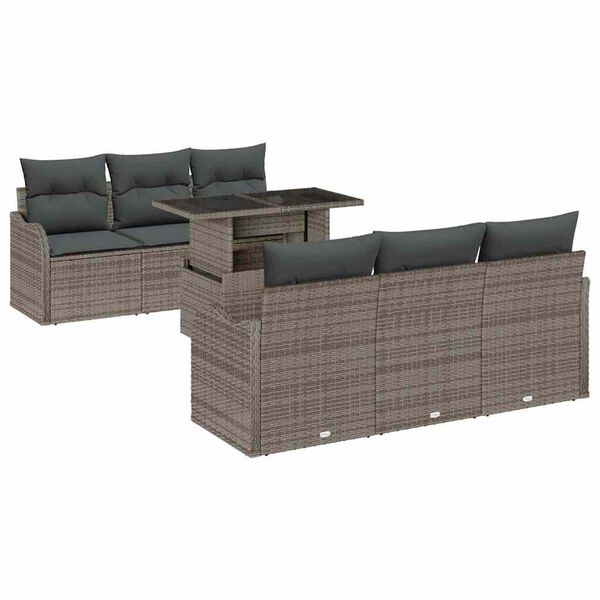 vidaXL Ensemble de canap&eacute; de jardin avec coussin 7 pcs Gris Poly rotin