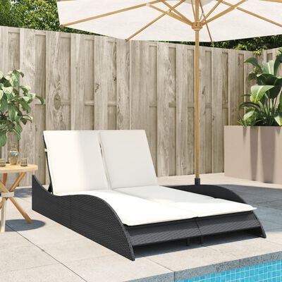 vidaXL Chaise longue avec coussins noir 114x205x73 cm résine tressée