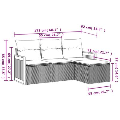 vidaXL Salon de jardin avec coussins 4 pcs beige résine tressée