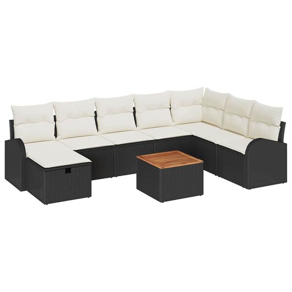 vidaXL Ensemble de canap&eacute; de jardin avec coussin 9 pcs Noir Poly rotin