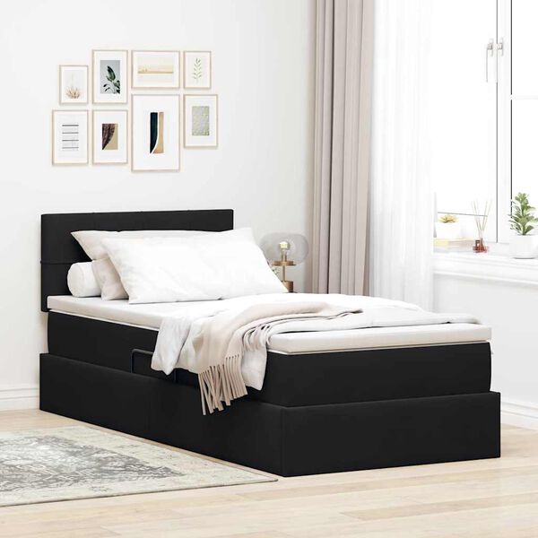 vidaXL Lit avec rangement et LED avec matelas Noir 90 x 200 cm Velours