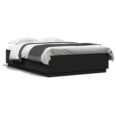 vidaXL Cadre de lit avec lumières LED noir 150x200cm bois d'ingénierie