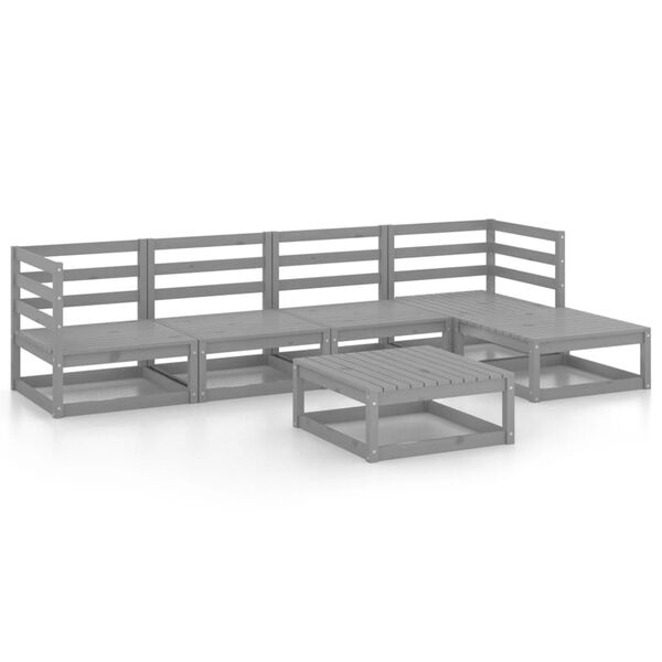 vidaXL Salon de jardin 6 pcs Gris Bois de pin massif