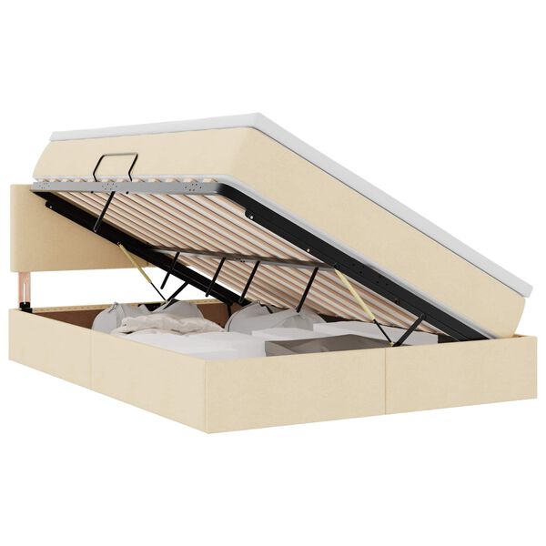 vidaXL Lit avec rangement et LED avec matelas Cr&egrave;me 140 x 200 cm tissu
