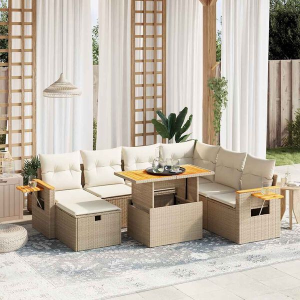 vidaXL Salon de jardin avec coussins 8 pcs beige r&eacute;sine tress&eacute;e