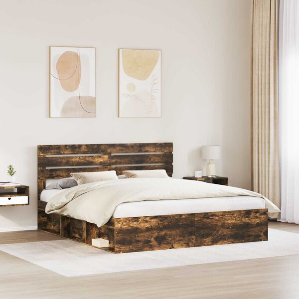 vidaXL Cadre de lit Ch&ecirc;ne fum&eacute; 200 x 200 cm Pin massif