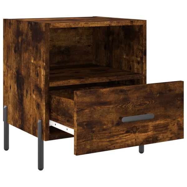 vidaXL Table de chevet ch&ecirc;ne fum&eacute; 40x35x47,5 cm bois d&rsquo;ing&eacute;nierie
