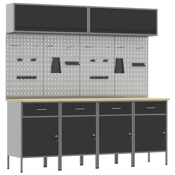 vidaXL Ensemble de placards de travail avec tiroir 10 pcs Noir