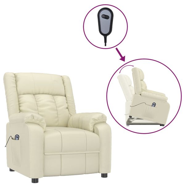 vidaXL Fauteuil de massage Cr&egrave;me Similicuir