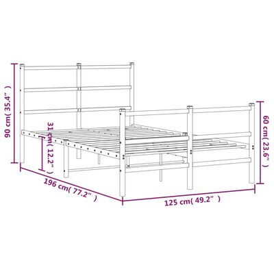 vidaXL Cadre de lit métal avec tête de lit/pied de lit noir 120x190 cm