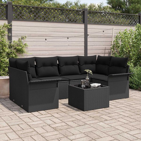 vidaXL Ensemble de canap&eacute; de jardin avec coussin 7 pcs Noir