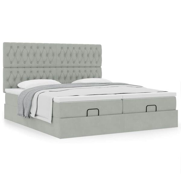 vidaXL Cadre de lit ottoman avec matelas gris clair 200x200 cm velours