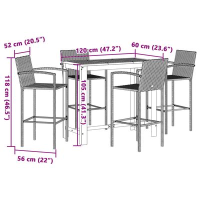 vidaXL Ensemble de bar de jardin 5 pcs noir bois massif acacia rotin