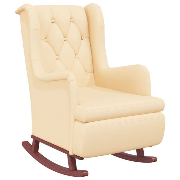 vidaXL Fauteuil avec pieds &agrave; bascule en bois d'h&eacute;v&eacute;a Cr&egrave;me Velours