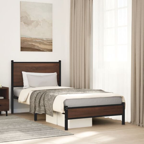 vidaXL Cadre de lit en m&eacute;tal sans matelas ch&ecirc;ne marron 80x200 cm