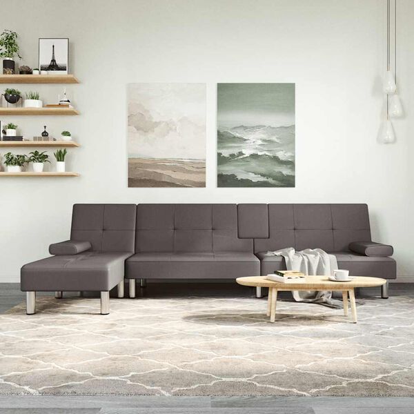 vidaXL Canap&eacute;-lit en forme de L gris 255x140x70 cm similicuir