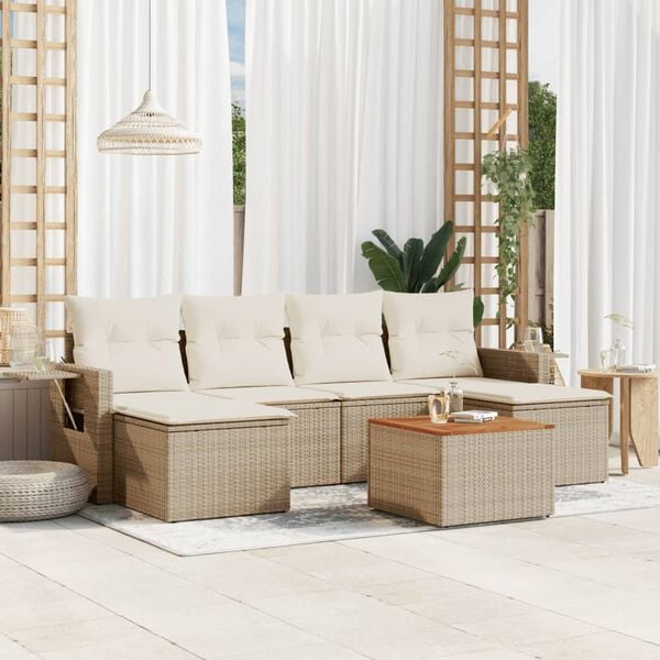 vidaXL Salon de jardin avec coussins 7 pcs beige r&eacute;sine tress&eacute;e