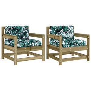 vidaXL Chaises de jardin avec coussins lot de 2 bois de pin impr&eacute;gn&eacute;