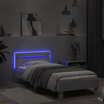 vidaXL Cadre de lit avec tête de lit et lumières LED blanc 90x190 cm