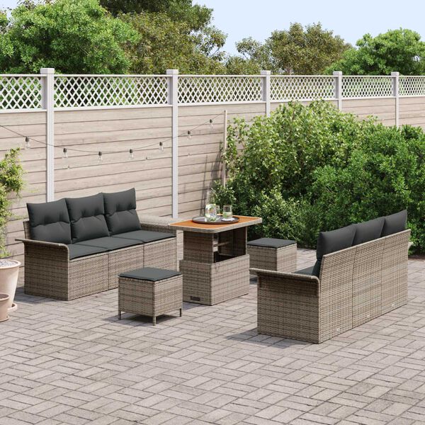 vidaXL Ensemble de canap&eacute; de jardin avec coussin 9 pcs Gris