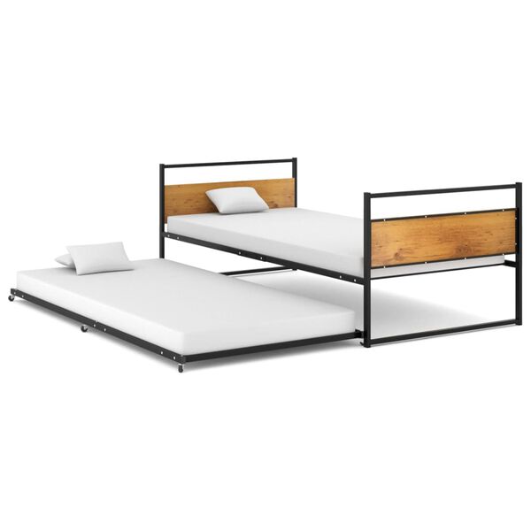 vidaXL Cadre de lit extensible sans matelas Noir M&eacute;tal 90x200 cm