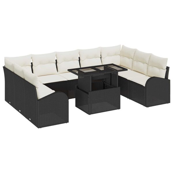 vidaXL Ensemble de canap&eacute; de jardin 10 pcs Noir Poly rotin