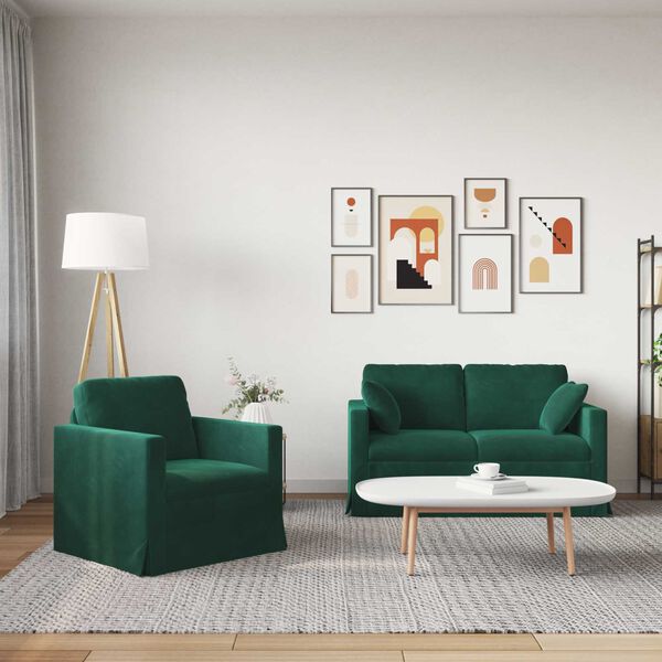 vidaXL Canap&eacute; 2 pcs Vert fonc&eacute;
