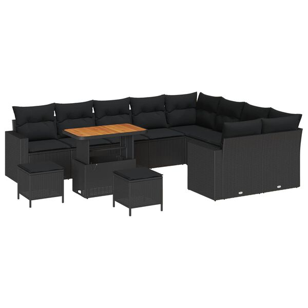 vidaXL Ensemble de canap&eacute; de jardin avec coussin 12 pcs Noir