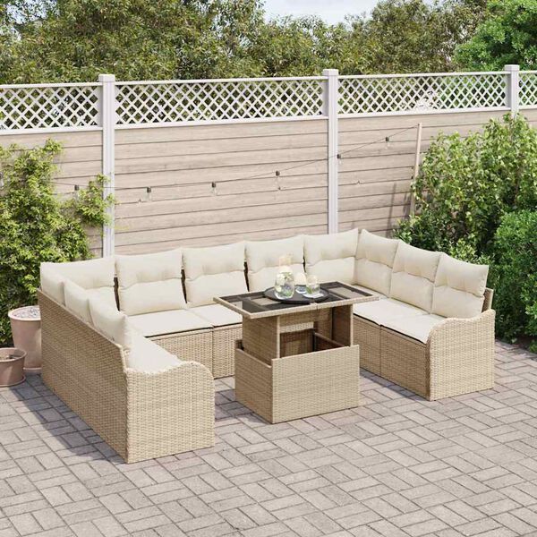 vidaXL Ensemble de canapé de jardin 10 pcs Beige Poly rotin