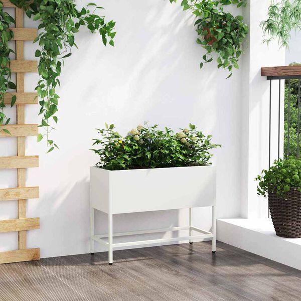 vidaXL Bac de jardin sur&eacute;lev&eacute; Blanc 60 x 26 x 48 cm Acier
