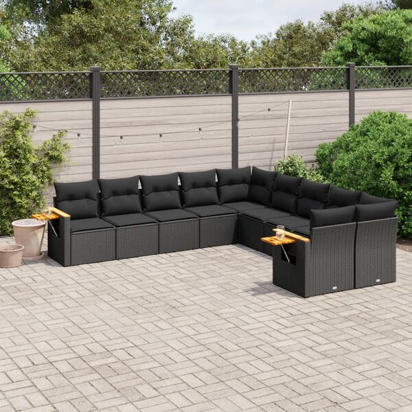vidaXL Salon de jardin 10 pcs avec coussins noir r&eacute;sine tress&eacute;e