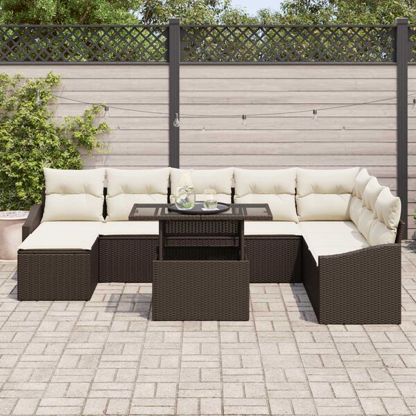 vidaXL Ensemble de canap&eacute; de jardin avec coussin 9 pcs Marron et Cr&egrave;me