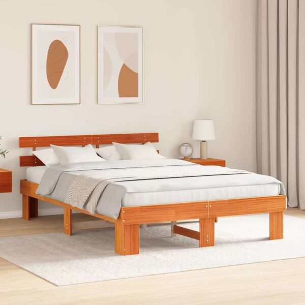 vidaXL Cadre de lit avec t&ecirc;te de lit Brun cire 160 x 200 cm Pin massif