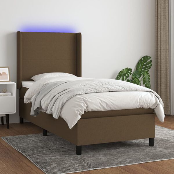 vidaXL Sommier &agrave; lattes de lit matelas et LED Marron fonc&eacute; 100x200 cm