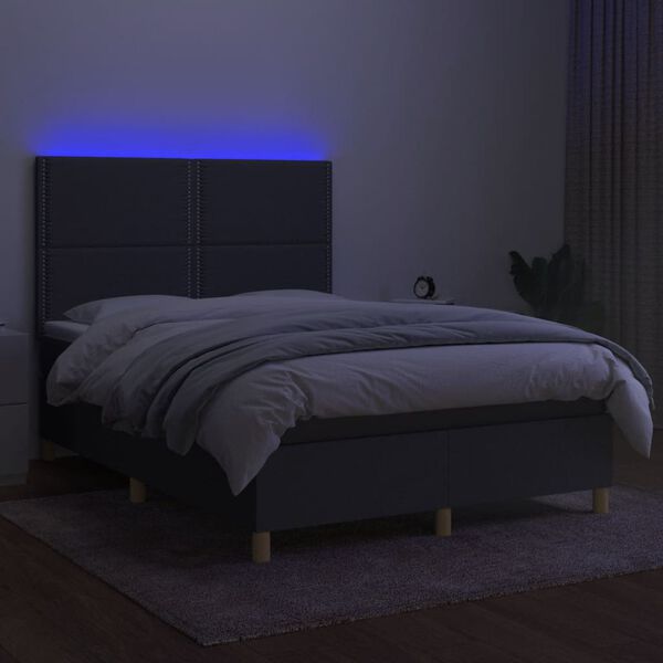 vidaXL Sommier &agrave; lattes de lit et matelas et LED Gris fonc&eacute; 140x190 cm