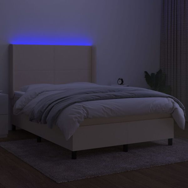 vidaXL Sommier &agrave; lattes de lit matelas et LED Cr&egrave;me 140x200 cm Tissu