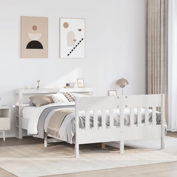 vidaXL Cadre de lit sans matelas blanc 140x190 cm bois de pin massif
