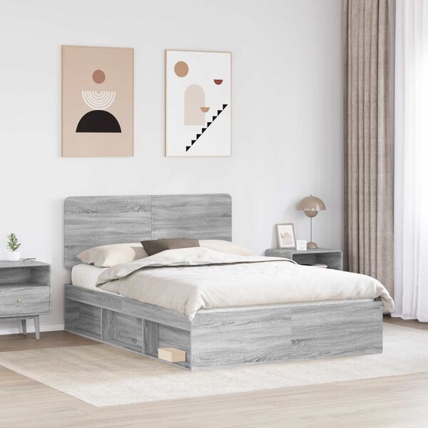 vidaXL Cadre de lit Gris Sonoma 150 x 200 cm Bois de pin massif