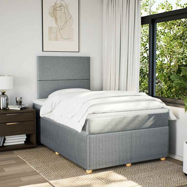 vidaXL Sommier &agrave; lattes de lit et matelas gris clair 120x190 cm tissu