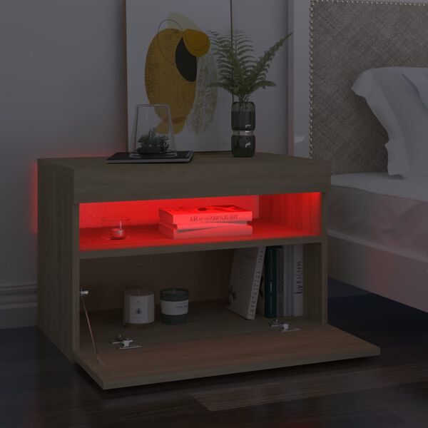 vidaXL Table de chevet avec lumières LED chêne sonoma 60x35x40 cm
