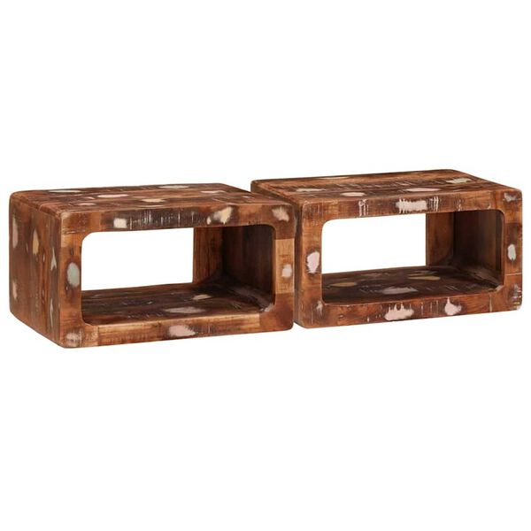 vidaXL Table de chevet 2 pcs Marron Bois Recycl&eacute; Solide