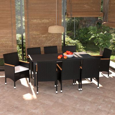 vidaXL Ensemble à manger de jardin coussins 9pcs Résine tressée Noir