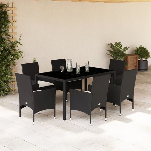 vidaXL Ensemble &agrave; manger de jardin et coussins 7 pcs noir rotin acacia