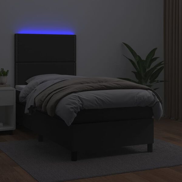 vidaXL Sommier &agrave; lattes de lit avec matelas et LED Noir 90x190 cm