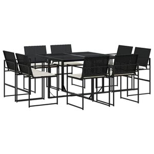 vidaXL Ensemble &agrave; manger de jardin 9pcs coussins noir r&eacute;sine tress&eacute;e