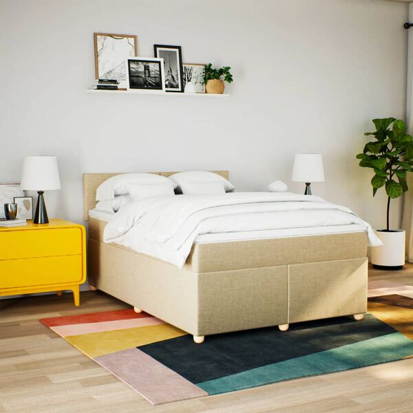 vidaXL Sommier &agrave; lattes de lit avec matelas Cr&egrave;me 140x200 cm Tissu